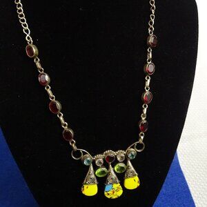 Vintage 925 Sterling Silver and Semi-Precious Stone Necklace